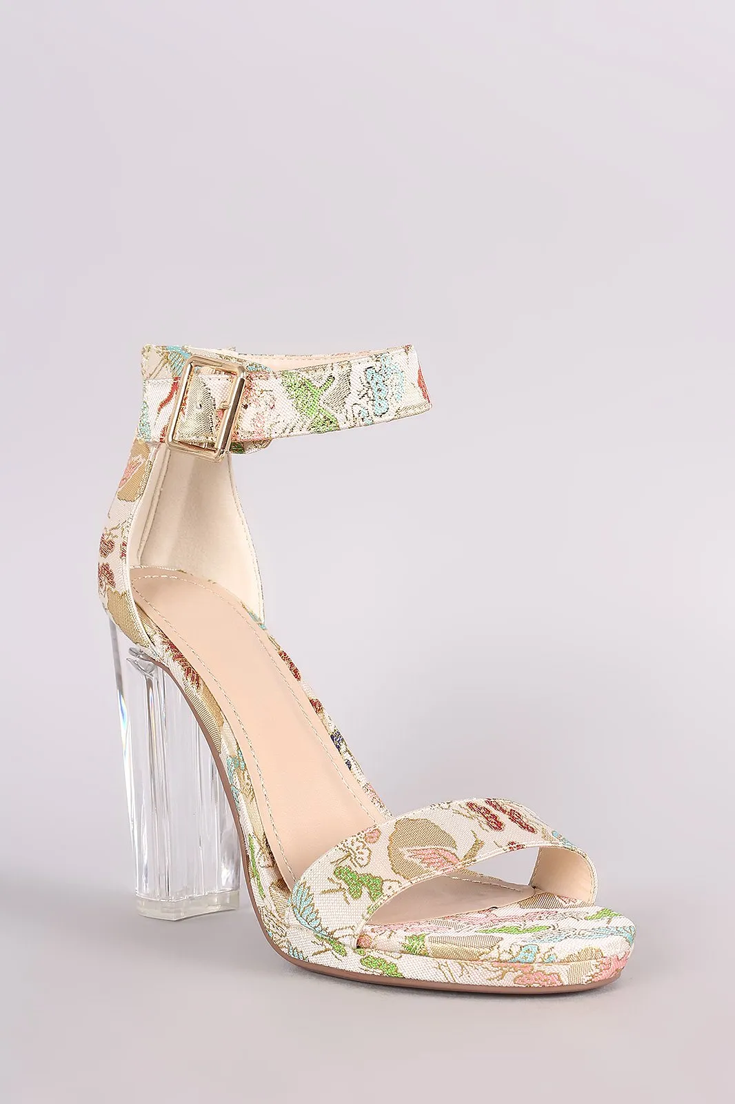 Delicious Oriental Embroidered Chunky Clear Heel