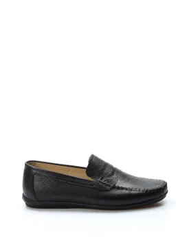 Men's Black Leather Penny Loafers with Hand-Stitched Detailing - Wessi
