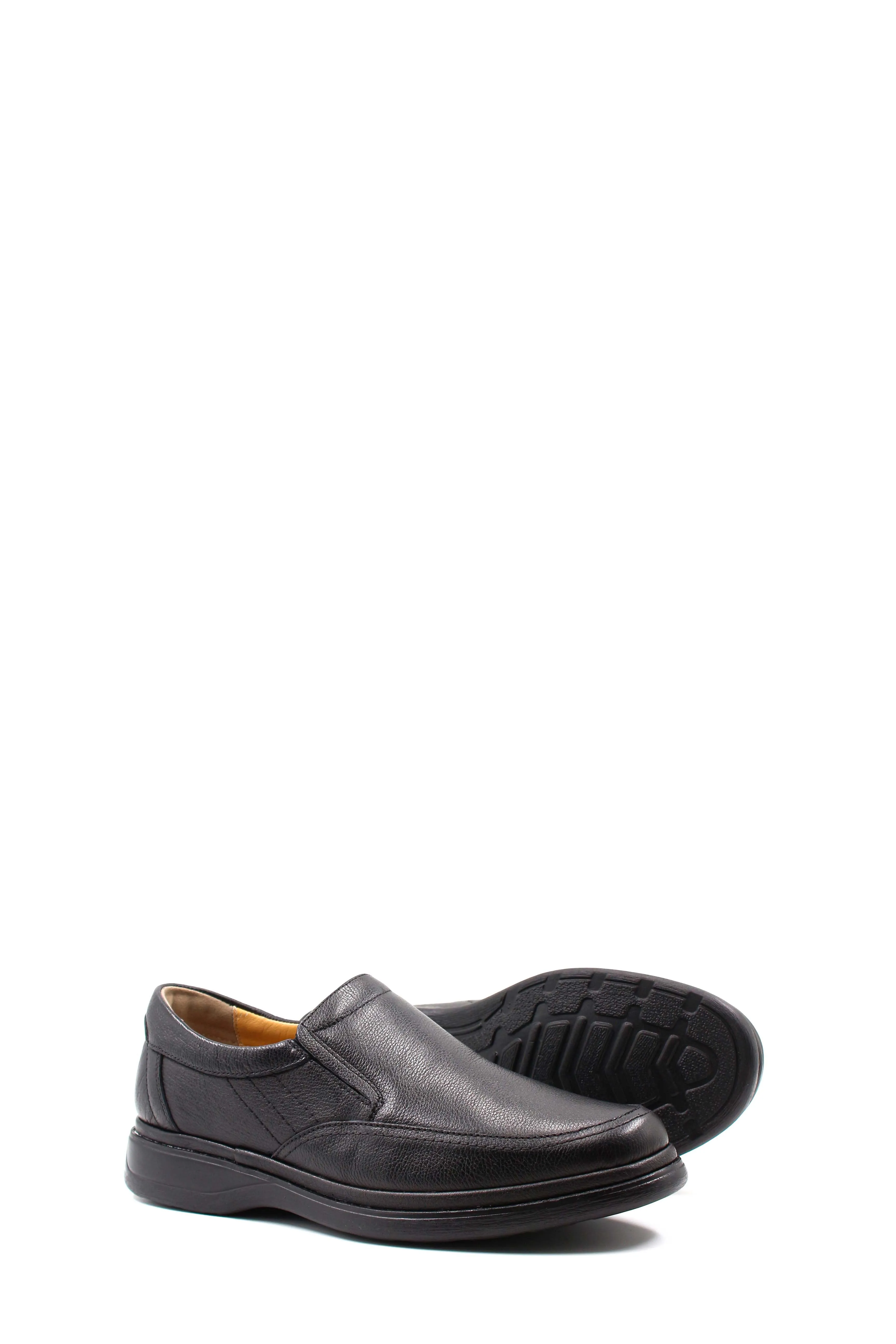 Men's Black Textured Leather Slip-On Loafers with Cushioned Sole - Wessi